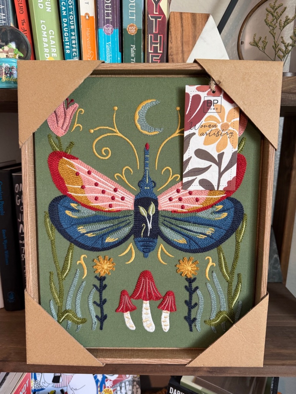 Green Embroidered Moth Wall Art - 12x15